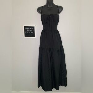 Black Ruched Tie Front Maxi Dress Spaghetti Strap Lace Up Back Size Large